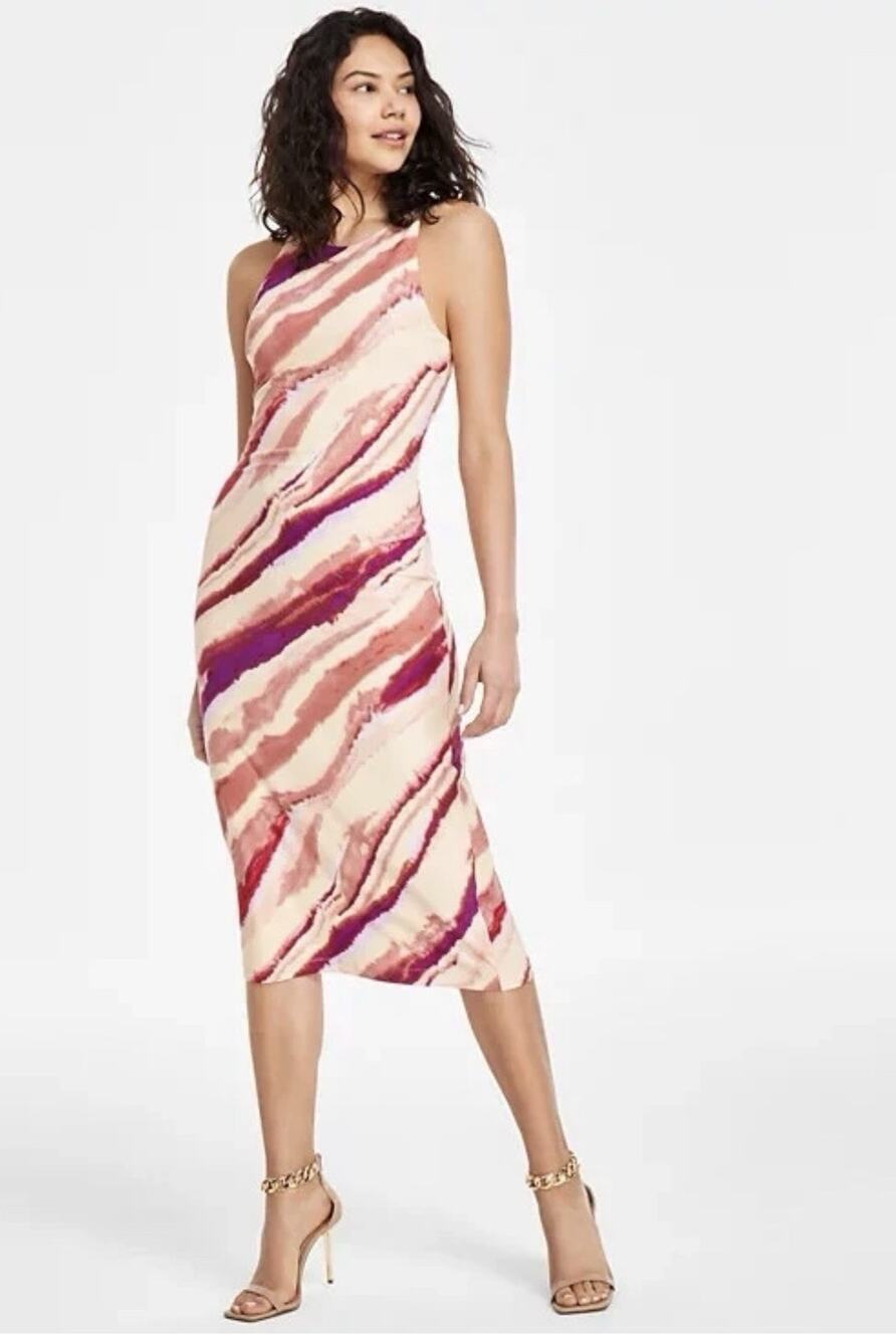 NWT Rachel Roy Printed Sleeveless Midi Sheath Dress Multicolor Boho Indie XS